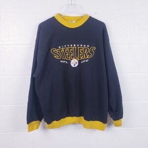 90's PITTSBURGH STEELERS Vintage NFL Sweatshirt Lee Black Yellow Men's XL